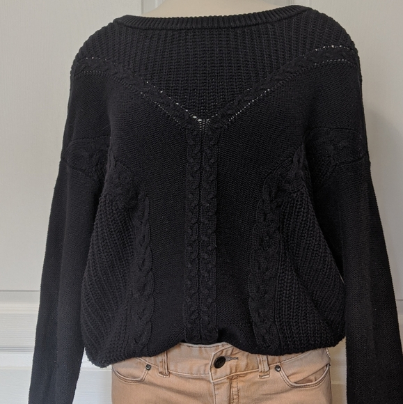 Roxy | Black Cable Knit Reversible Sweater - Picture 2 of 3